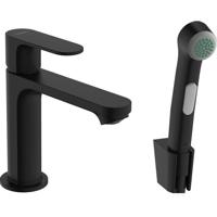 Hansgrohe Rebris S bidetset m. 1-gats wastafelkraan 110 z. waste m. handdouche m. doucheslang 160cm mat zwart 72215670 - thumbnail