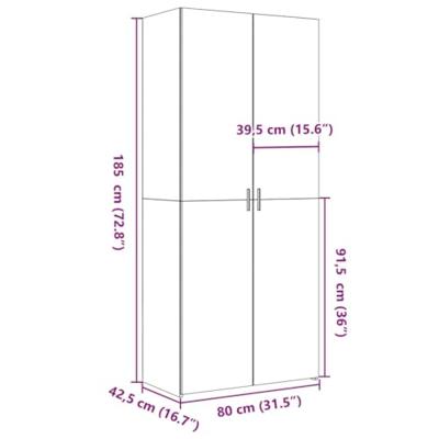 Hoge kast 80x42,5x185 cm bewerkt hout wit