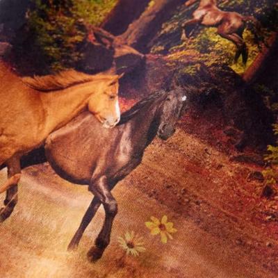 Kinderjurk met lange mouwen paardenprint 92 cognackleurig