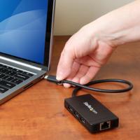 StarTech.com 3 poorts USB C naar USB-A hub met Gigabit Ethernet - USB-C naar 3x USB-A - USB 3.0 (5Gbps) - Inclusief voedingsadapter - thumbnail