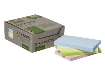 Q-CONNECT Quick Notes Recycled pastel, ft 76 x 127 mm, 100 vel, doos van 12 stuks in geassorteerde kleure