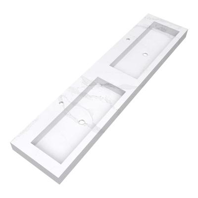 Brauer Coral Wastafel - 200 met 2 Spoelbakken en 2 Kraangaten - Marmerlook Calacatta Gold