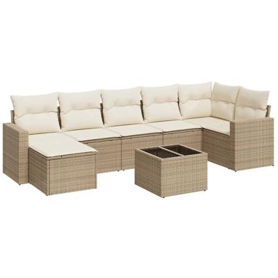 8-delige Loungeset met kussens poly rattan beige - thumbnail