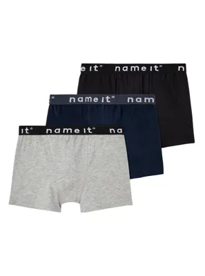 Name it 3-pak jongens boxershorts - Basic - Katoenen jongens onderbroeken - Zwart - Grijs - Donkerblauw
