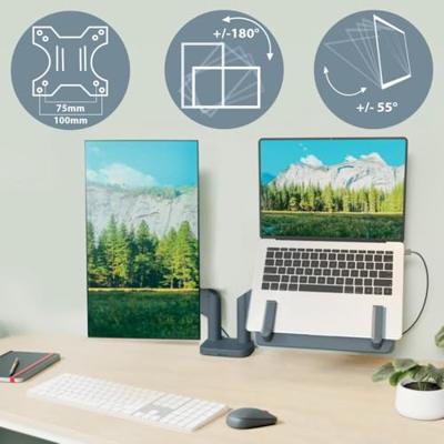 Leitz Ergo ruimtebesparende monitorarm, dubbele arm met 1 laptoparm, grijs Leitz Ergo ruimtebesparende monitorarm, dubbele arm met 1 laptoparm, grijs