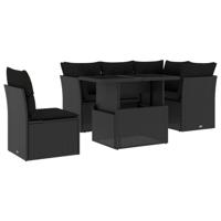 6-delige Loungeset met kussens poly rattan zwart - thumbnail