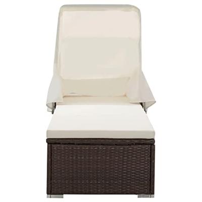 Ligbed met luifel en kussen poly rattan bruin