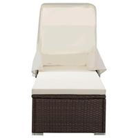 Ligbed met luifel en kussen poly rattan bruin - thumbnail