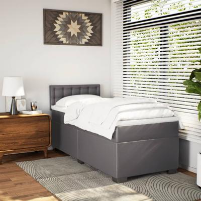 Boxspring met matras kunstleer grijs 90x200 cm - thumbnail