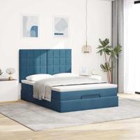 Ottoman bed met matrassen 140x190cm fluweel donkerblauw - thumbnail