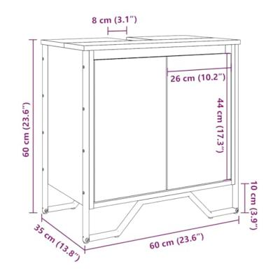 Wastafelkast 60x35x60 cm bewerkt hout gerookt eikenkleurig