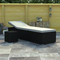 VidaXL Ligbed met kussen en theetafel poly rattan crèmewit - thumbnail