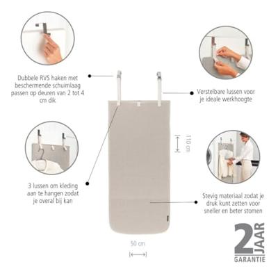 Brabantia kledingstoomdeken met deurhaken grijs - thumbnail