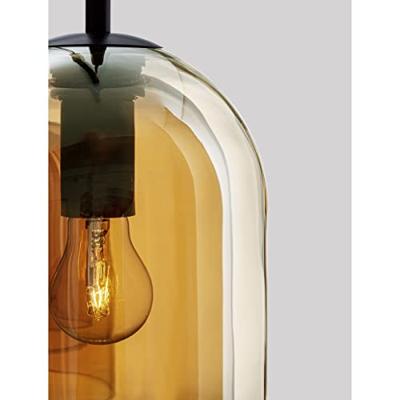 Lyora HanglampVelor 3-lichts zwart met amber glas recht - 9236740