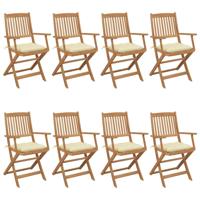 Tuinstoelen 8 st inklapbaar met kussens massief acaciahout - thumbnail