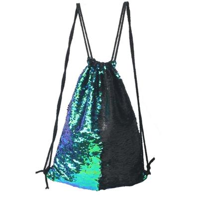 Zeemeermin glinsterende Sequin koord sport rugzak Schoudertas (Bright Black) Zeemeermin glinsterende Sequin koord sport rugzak Schoudertas (Bright Black)