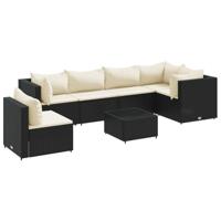 7-delige Loungeset met kussens poly rattan zwart - thumbnail