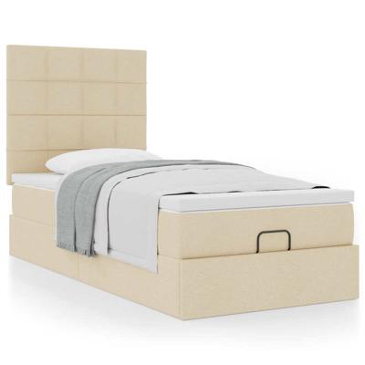 Ottoman bed met matras 90x190cm stof crèmekleurig