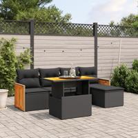 6-delige Loungeset met kussens poly rattan zwart - thumbnail