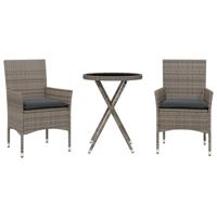 3-delige Bistroset met kussens poly rattan en glas grijs - thumbnail