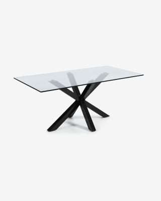 Kave Home Glazen eettafel 'Argo' met zwart onderstel, 200 x 100cm Kave Home Glazen eettafel 'Argo' met zwart onderstel, 200 x 100cm