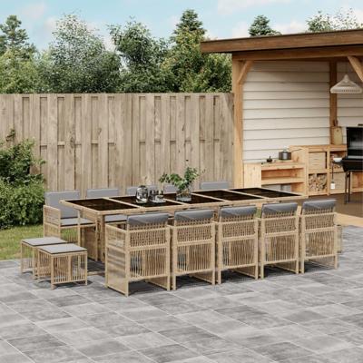 15-delige Tuinset met kussens poly rattan gemengd beige