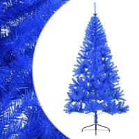 VidaXL Kunstkerstboom met standaard half 210 cm pvc blauw - thumbnail