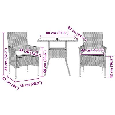 3-delige Tuinset met kussens poly rattan en glas bruin - thumbnail