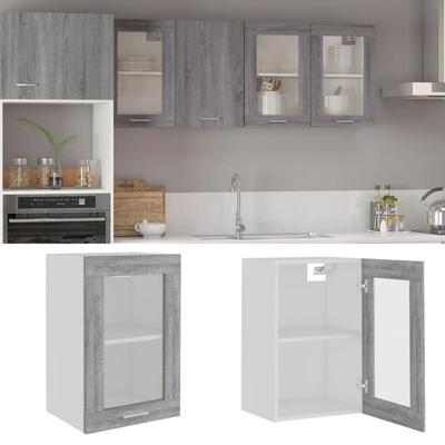 Wandkast 40x31x60 cm glas en bewerkt hout grijs sonoma eiken Wandkast 40x31x60 cm glas en bewerkt hout grijs sonoma eiken