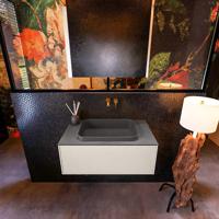 Badkamermeubelset Mondiaz Erin 80 cm met 1 Lade met RIDGE Wastafel Midden Dark grey Zonder Kraangaten Greeploos Mat Linen - thumbnail