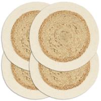 Placemats 4 st rond 38 cm jute en katoen natuurlijk - thumbnail