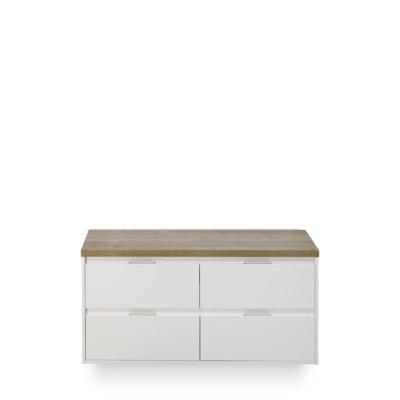 Porto Badmeubelset 120 cm - 4 laden Wit Hoogglans - Wastafel Bovenblad Natuur Eiken