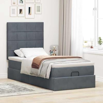 Ottoman bed met matrassen 100x200cm fluweel donkergrijs