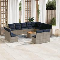 13-delige Loungeset met kussens poly rattan grijs - thumbnail