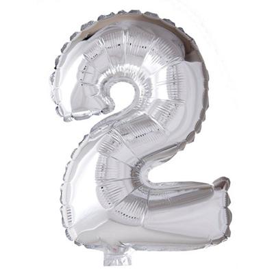 Folie ballon nummer &apos;2&apos; zilver 40cm