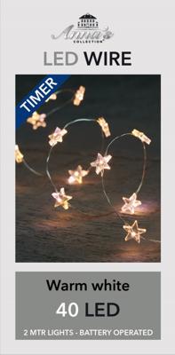 Kerstverlichting Batterijverlichting LED ster 40 LED / 2 meter warm wit Anna's collection - Annas collection