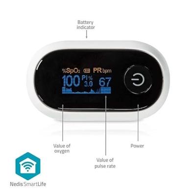 Nedis BTHOX10WT Smartlife Pulse Oximeter Bluetooth® Oled-scherm Anti-bewegingsinterferentie / Auditief Alarm / Hoge Precisie Sensor / Perfusie-index / Polsslag / Zuurstofverzadiging (spo2) Wit