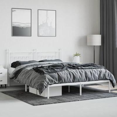 Bedframe met hoofdbord metaal wit 183x213 cm