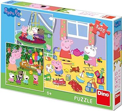 DinoToys Peppa pig kinder puzzel 3 x 55 stukjes gemaakt van stevig karton