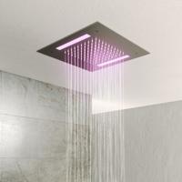 Hoofddouche Hotbath Mate Vierkant 30x30 cm LED Geborsteld Nikkel - thumbnail