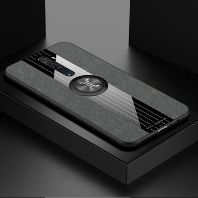 Voor OPPO Reno 2 XINLI stiksels doek Textue schokbestendig TPU beschermhoes met ring houder (grijs)