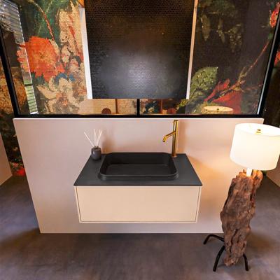 Badkamermeubelset Mondiaz Erin 80 cm met 1 Lade met RIDGE Wastafel Midden Urban met 1 kraangat Greeploos Mat Rosee