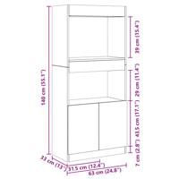 Hoge kast 63x33x180 cm bewerkt hout gerookt eikenkleurig - thumbnail