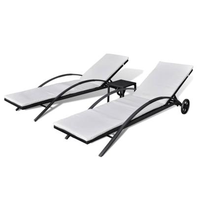 Ligbedden met tafel poly rattan zwart