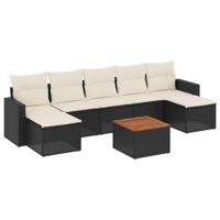 8-delige Loungeset met kussens poly rattan zwart - thumbnail