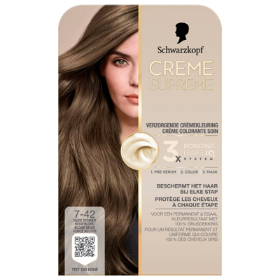 Schwarzkopf Creme Supreme Crèmekleuring 7-42 Nude Donker Beigeblond Schwarzkopf Creme Supreme Crèmekleuring 7-42 Nude Donker Beigeblond