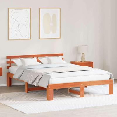 Bedframe met hoofdeinde Bruin 140 x 200 cm Massief grenenhout