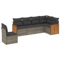 6-delige Loungeset met kussens poly rattan grijs - thumbnail