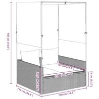 Ligbed tweepersoons met dak en gordijn poly rattan beige - thumbnail