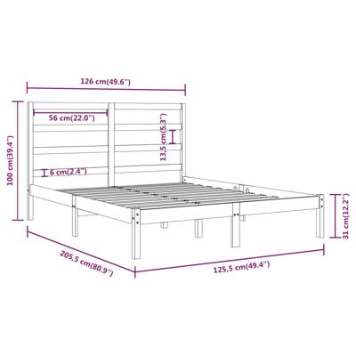 Bedframe zonder matras massief grenenhout wit 140x190 cm